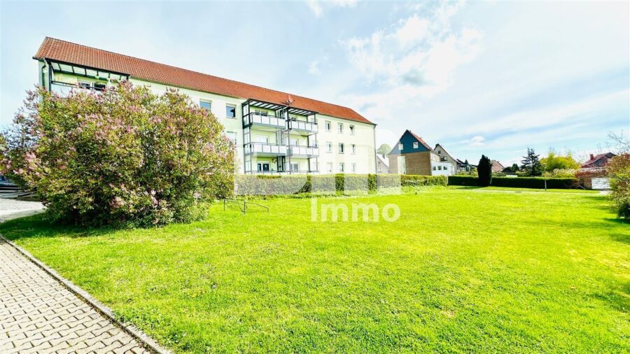 Schöne modernisierte 4 Zimmer Wohnung mit Balkon und Garage - Rückansicht / Grünflächen hinter dem Haus